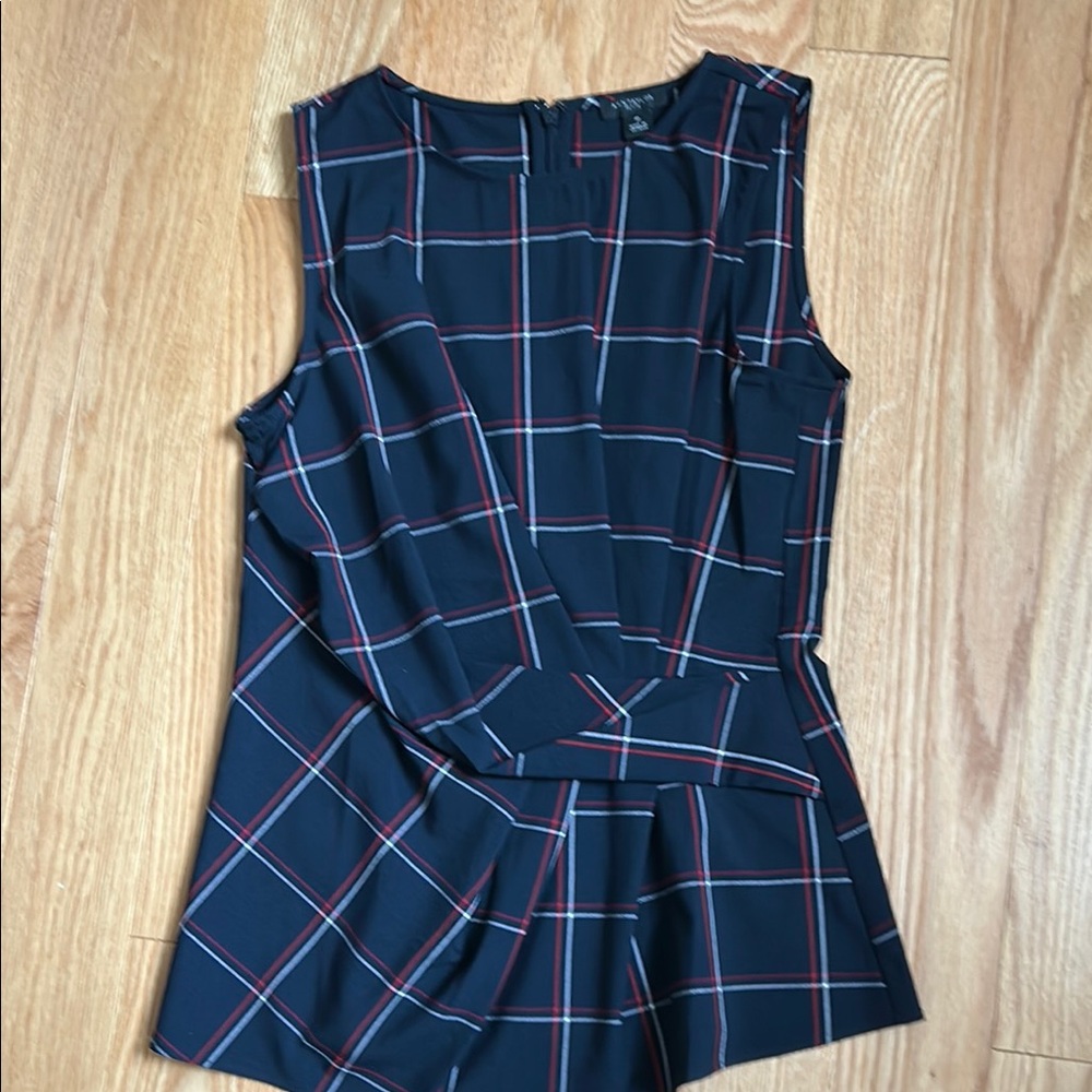 Ann Taylor Blue and Red Asymmetrical Peplum Blouse